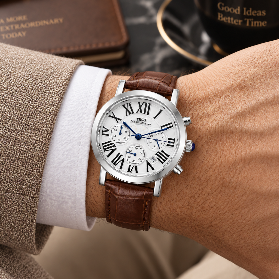 Ibso Classic White (Brown Leather Strap)