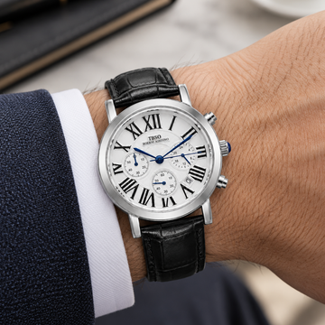 Ibso Classic White (Black Leather Strap)